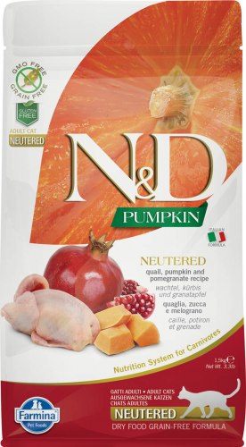 Сухой корм Farmina N&D Cat Pumpkin Quail & Pomegranate Adult NEUTERED. Тыква перепел и гранат для стерилизованных 5 кг