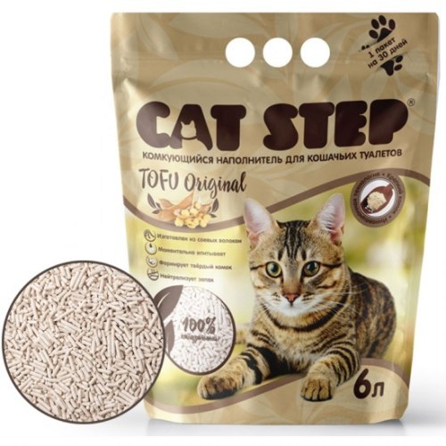 Наполнитель Cat Step Original для кошачьих туалетов растительный комкующийся, 6л