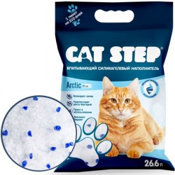 Наполнитель Cat Step Arctic Blue для кошачьих туалетов впитывающий силикагелевый, 26,6л