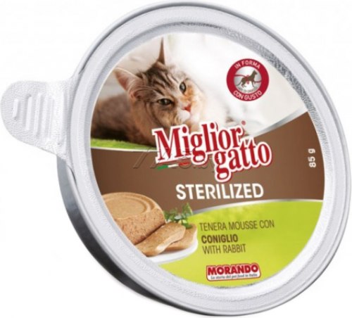 Мусс Miglior Gatto Steril Rabbit, для стерилизованных кошек, с кроликом 85г