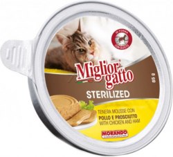 Мусс Miglior Gatto Steril, для стерилизованных кошек, с курицей и ветчиной 85г