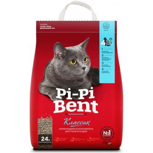 Наполнитель Pi-Pi-Bent комкующийся для кошачьего туалета, Классик, бентонит 10 кг (24л)