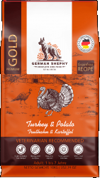 Сухой корм СКИДКА 50% German Shephy Gold безглютеновый для собак с индейкой и картофелем, 100г