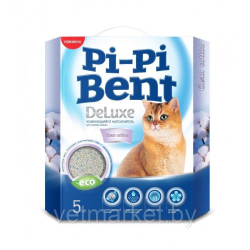 Наполнитель Pi-Pi-Bent Deluxe Clean Cotton, бентонит, 5 кг