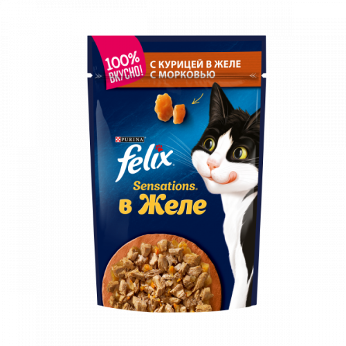Консерва Felix Sensations для взр. кошек,с курицей в желе с морковью, 75г