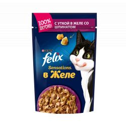 Консерва Felix Sensations для взр. кошек, с уткой в желе со шпинатом, 75г