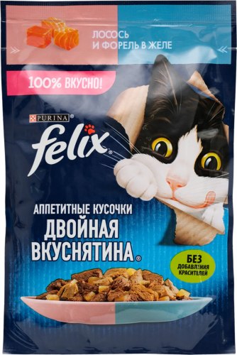 Консерва Felix Двойная вкуснятина для взр.кошек, с лососем и форелью в желе , 75г