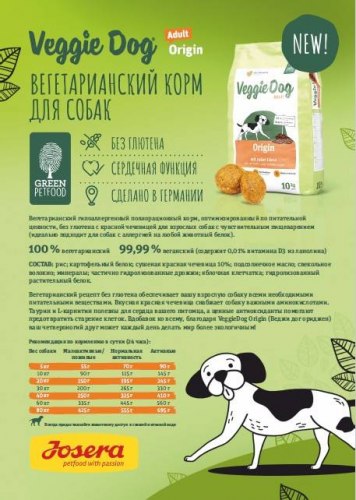 Сухой корм Josera VeggieDog Origin (Adult 22/9) 10 кг