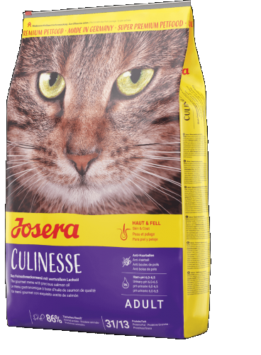 Сухой корм Josera Culinesse (Adult 31/13) для привередливых кошек живущих в помещениях, с добавлением лосося 6%, умеренное содержание жира, сбалансированный состав делает корм вкусным и легкоусвояемым
