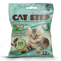 Наполнитель Cat Step для кошачьих туалетов Green Tea растительный комкующийся, 12 л