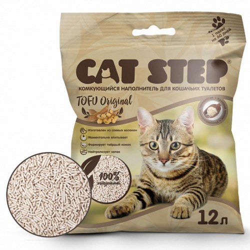 Наполнитель Cat Step для кошачьих туалетов Tofu Original растительный комкующийся, 12 л
