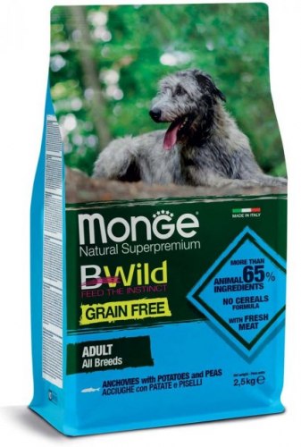 Сухой корм Monge BWILD GRAIN FREE ANCHOVIES / POT (2,5кг) Корм беззерн для собак всех пород с анчоусом и картофелем