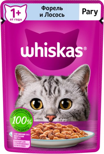 Консерва Whiskas для кошек рагу с форелью и лососем, 75г