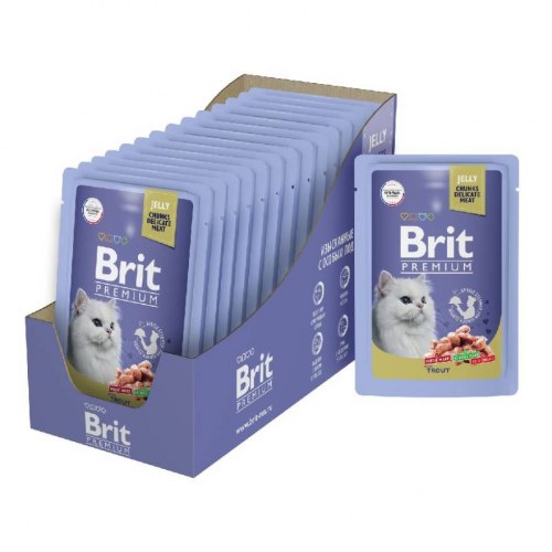 Влажный корм Brit Premium для взрослых кошек с форелью в желе, 85 г/14 шт