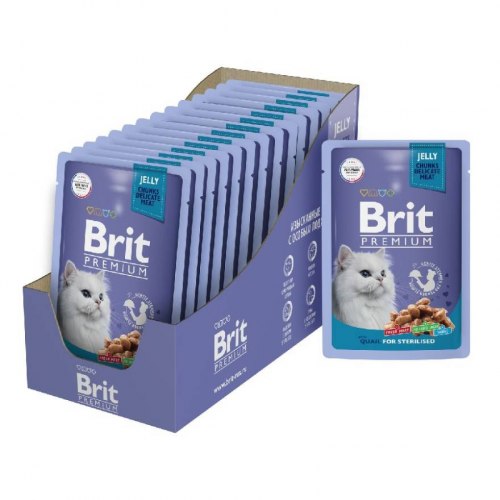 Влажный корм Brit Premium для взрослых стерилизованных кошек с перепелкой в желе, 85 г/1шт