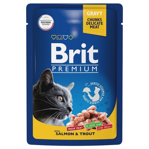 Влажный корм Brit Premium (соус) для взрослых кошек с лососем и форелью, 85 г/14шт