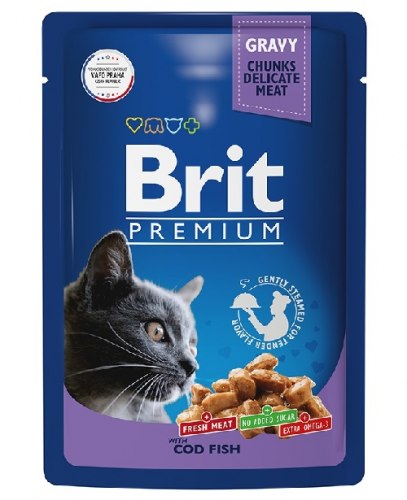 Влажный корм Brit Premium (соус) для взрослых кошек с треской, 85 г/14шт