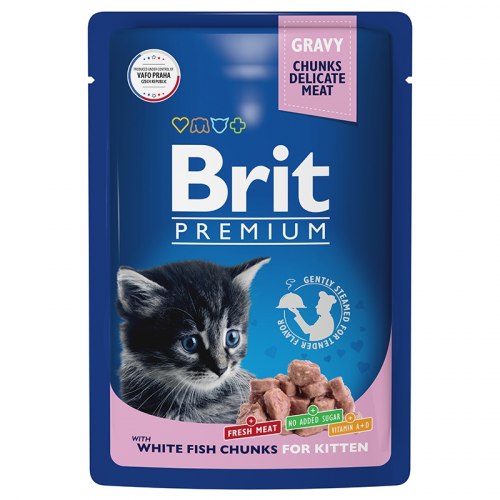 Влажный корм Brit Premium (соус) для котят с белой рыбой, 85 г/14шт