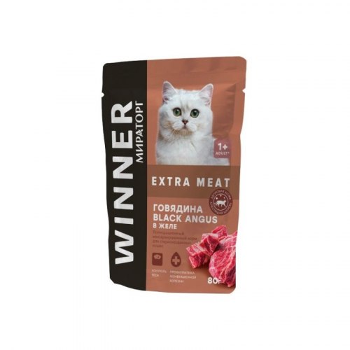 Влажный корм Мираторг Extra Meat для стерилизов-х кошек, "Говядина Black Angus в желе" 80г