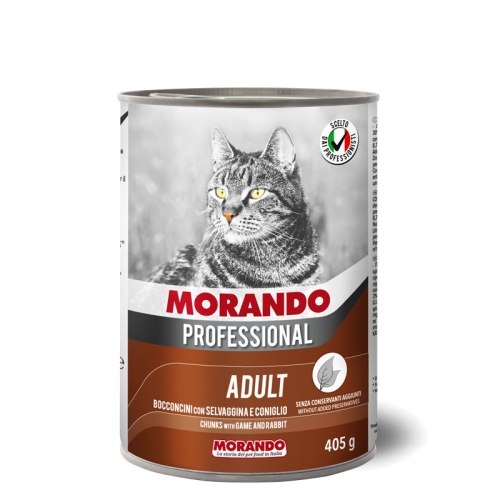 Консервированный корм Morando Professional для кошек кусочки дичь/кролик, 405г
