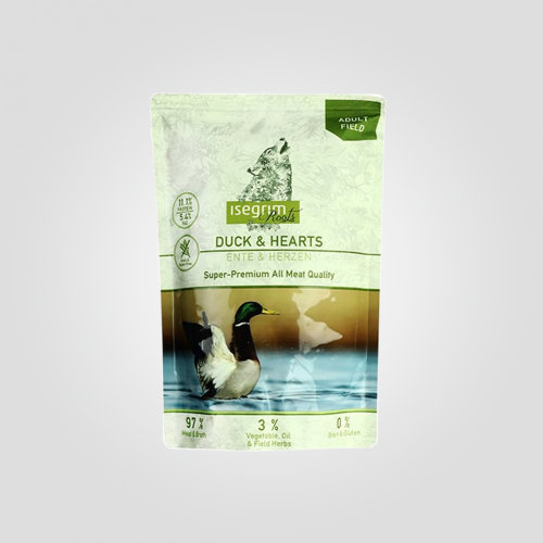 Консерва Isegrim Field для собак утка с куриными сердечками,овощами,льняным маслом и полевыми травами 410 г