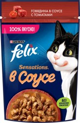Консерва Felix для кошек с говядиной в соусе с томатами, 75г