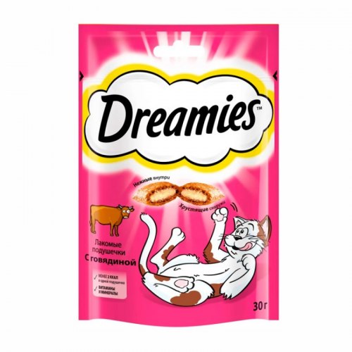 Лакомство Dreamies для взрослых кошек с говядиной, 30г