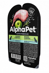 Влажный корм AlphaPet для собак с чувств.пищеварением кролик с яблоком в соусе, 100г