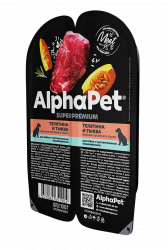 Влажный корм AlphaPet для собак с чувст.пищеварением телятина/тыква в соусе, 100г