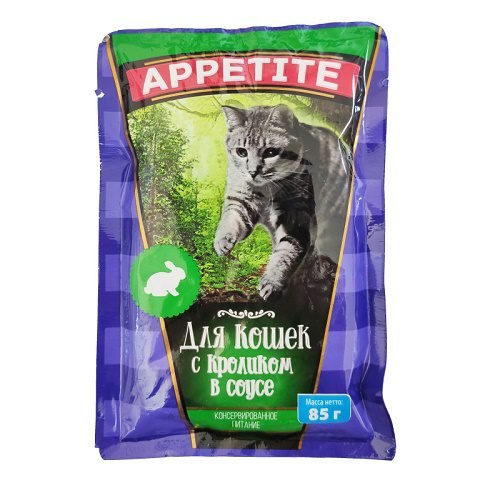 Влажный корм Appetite для кошек кролик в соусе, 85г