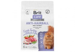 Сухой корм Brit Care для выведения шерсти у кошек с белой рыбой и индейкой Cat Anti-Hairball, 400 г