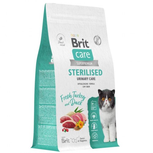 Сухой корм Brit Care для профилактики МКБ у стерилизованных кошек с индейкой и уткой Cat Sterilised Urinary Care, 1,5 кг