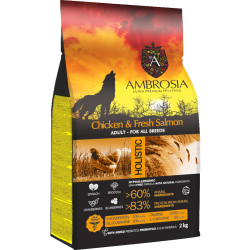 Сухой корм AMBROSIA GRAIN FREE холистик для собак всех пород, курица и лосось, 2 кг