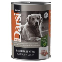 Консерва Дарси для собак с чувств. пищ. индейка и утка, паштет 410 г