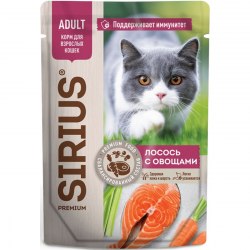 Консерва SIRIUS для кошек лосось с овощами, 85г