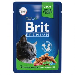 Консерва Brit Premium для стерилизованных кошек с цыплёнком в соусе 85г