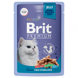 Консерва Brit Premium для взрослых стерилизованных кошек перепёлка в желе 85г