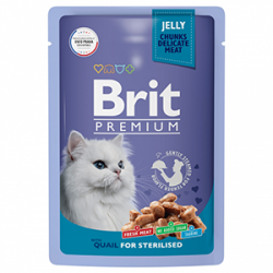 Консерва Brit Premium для взрослых стерилизованных кошек перепёлка в желе 85г