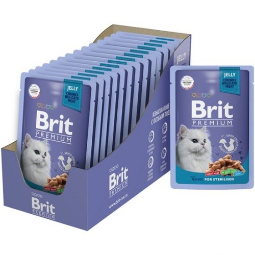 Консерва Brit Premium для взрослых стерилизованных кошек перепёлка в желе 85г