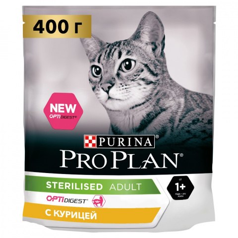 Сухой корм Pro Plan для кошек стерилизованных с чувствительным пищеварением, курица 400г