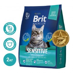 Сухой корм НА РАЗВЕС Brit Premium Cat Sensitive (Ягненок, индейка), для кошек с чувствительным пищеварением 1 кг