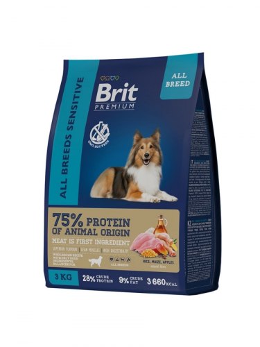 Сухой корм Brit Premium Dog Sensitive,для взрослых собак всех пород с чувствительным пищеварением с ягненком и индейкой 3 кг