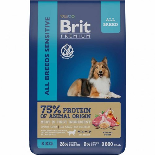 Сухой корм Brit Premium Dog Sensitive,для взрослых собак всех пород с чувствительным пищеварением с ягненком и индейкой 8 кг