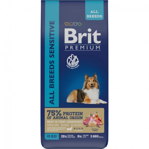 Сухой корм Brit Premium Dog Sensitive,для взрослых собак всех пород с чувствительным пищеварением с ягненком и индейкой 15 кг