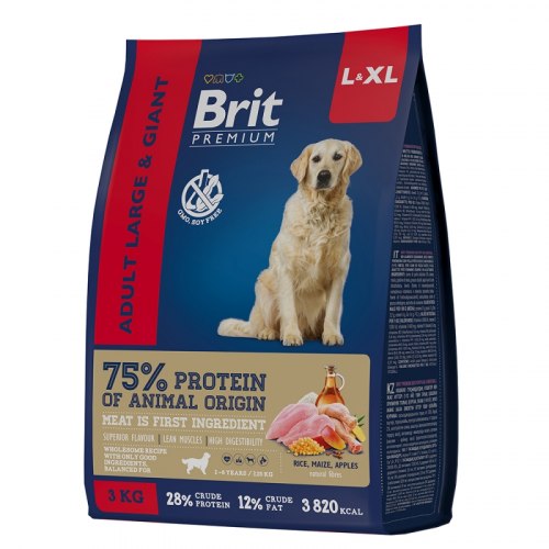 Сухой корм Brit Premium Dog Adult Large and Giant,для взрослых собак крупных и гигантских пород с курицей 3 кг