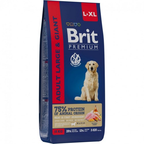 Сухой корм Brit Premium Dog Adult Large and Giant,для взрослых собак крупных и гигантских пород с курицей 15 кг