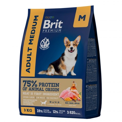 Сухой корм Brit Premium Dog Adult Medium,для взрослых собак средних пород с курицей 15 кг