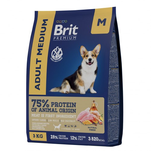 Сухой корм Brit Premium Dog Adult Medium,для взрослых собак средних пород с курицей 15 кг