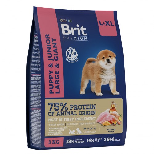 Сухой корм Brit Premium Dog Puppy and Junior Large and Giant,для щенков и молодых собак крупных и гигантских пород с курицей 3 кг