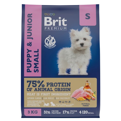Сухой корм Brit Premium Dog Puppy and Junior Small,для щенков и молодых собак мелких пород с курицей 3 кг